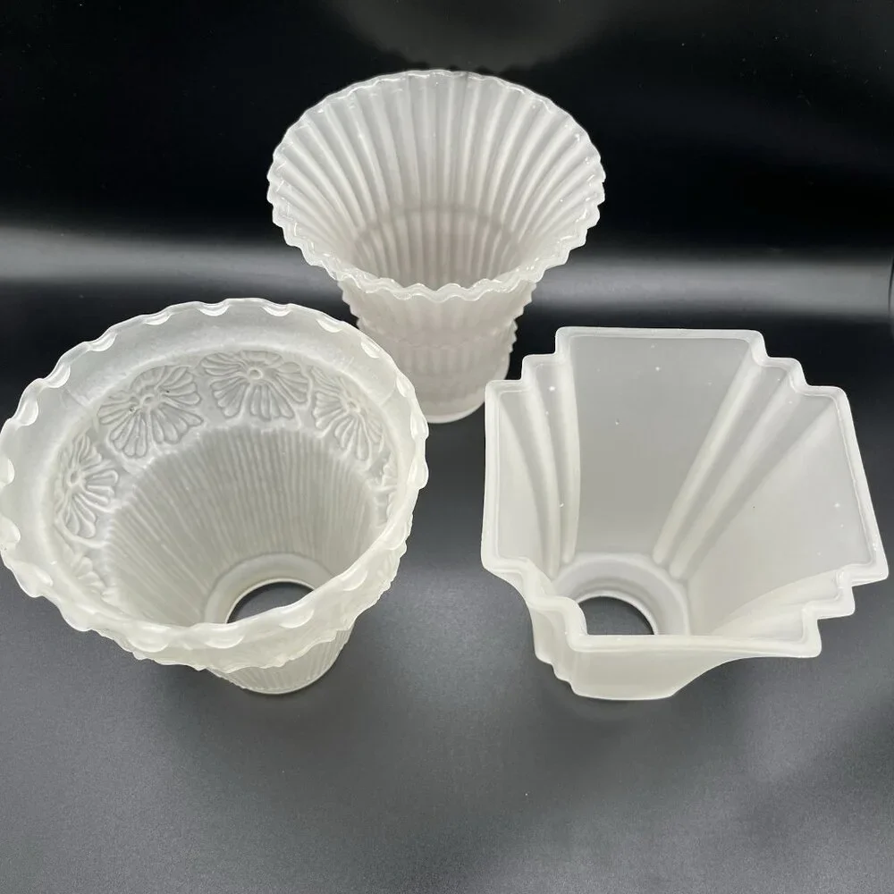 Vintage Frosted Glass Light Shades Lot 3 Art Deco Mid Century 2.25” Fitter READ